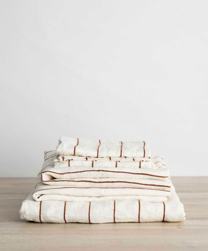 Striped Linen Complete Sheet Set in Cedar Stripe