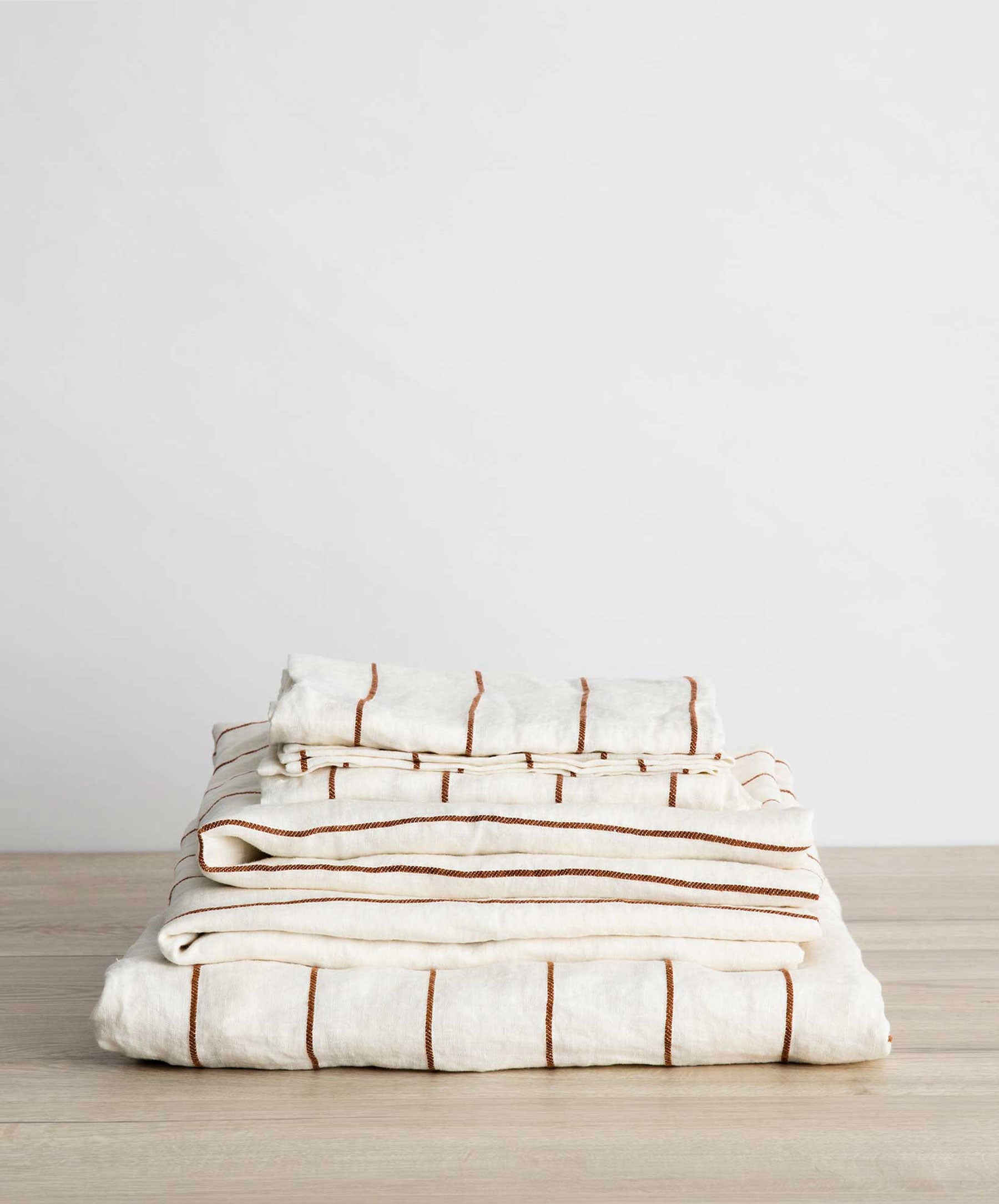 Striped Linen Complete Sheet Set in Cedar Stripe