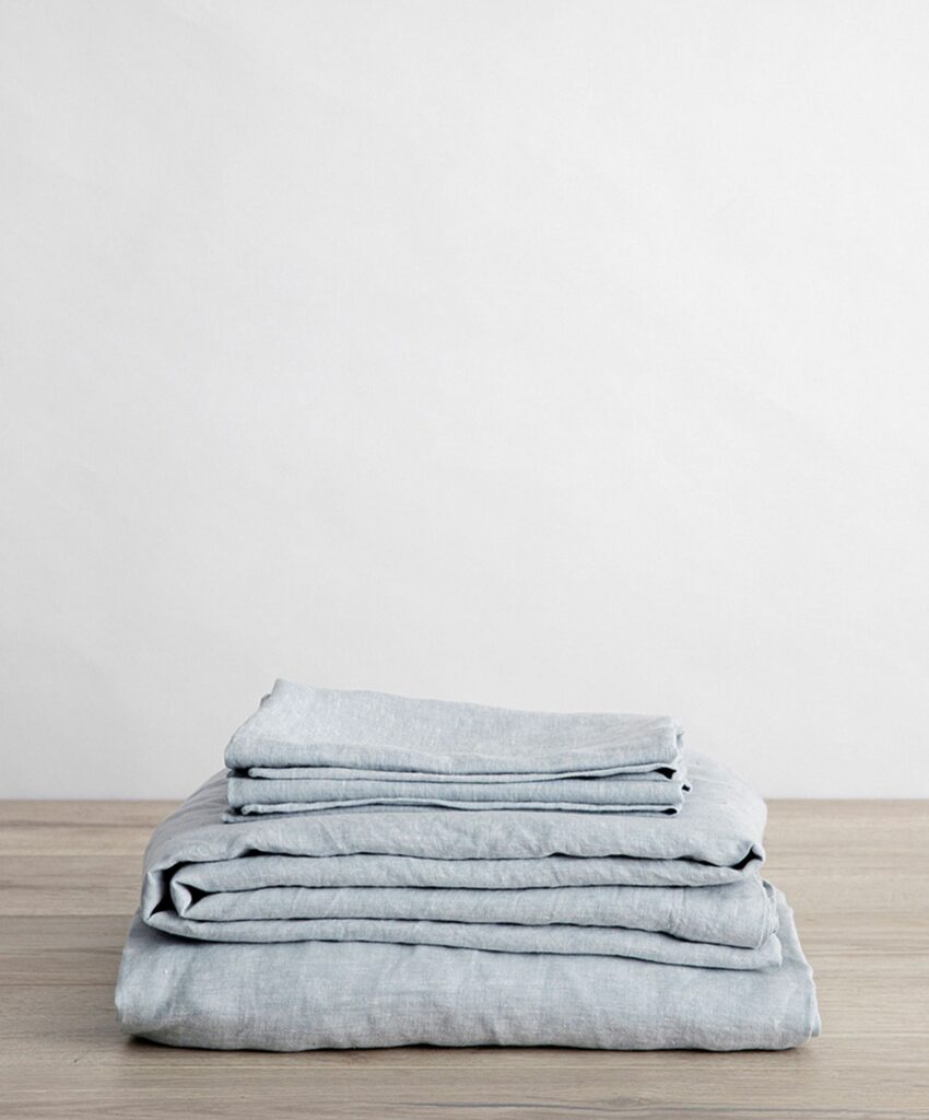 Washed Linen Complete Sheet Set in Sky