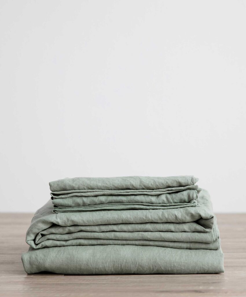 Washed Linen Complete Sheet Set in Sage