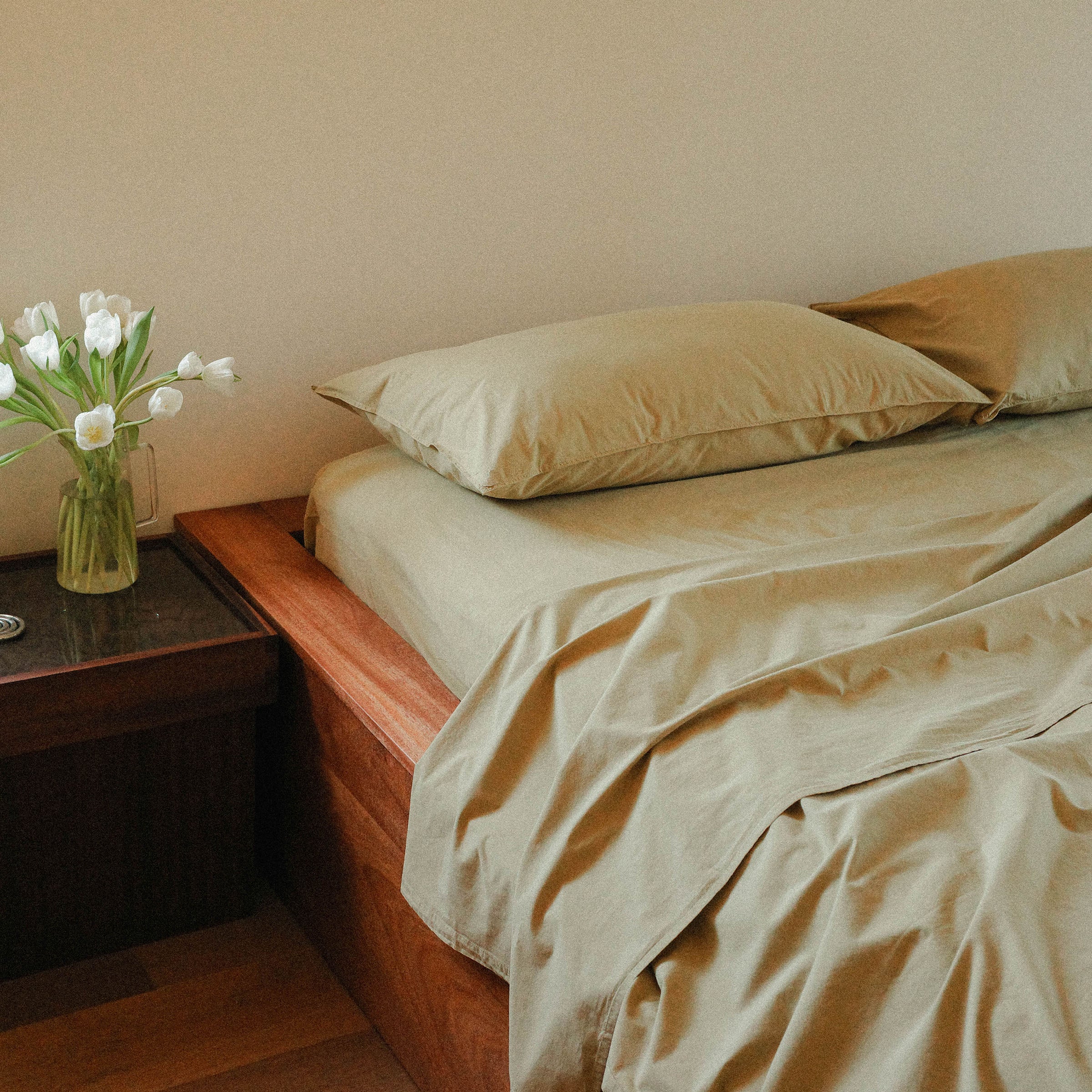 Pale Olive Organic Cotton Percale Twin Flat Sheet
