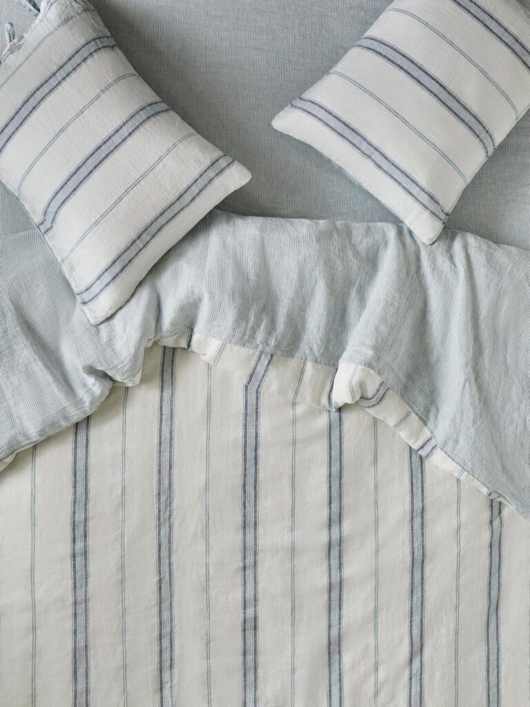 Dusk Blue Striped Linen Duvet Cover