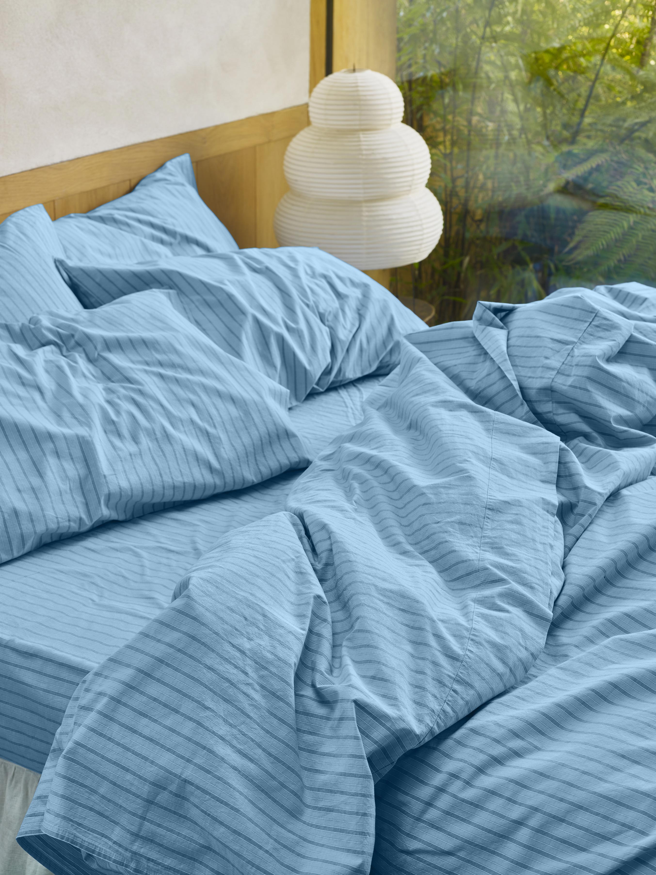 Pale Blue Striped Cotton Duvet Cover - Image 2