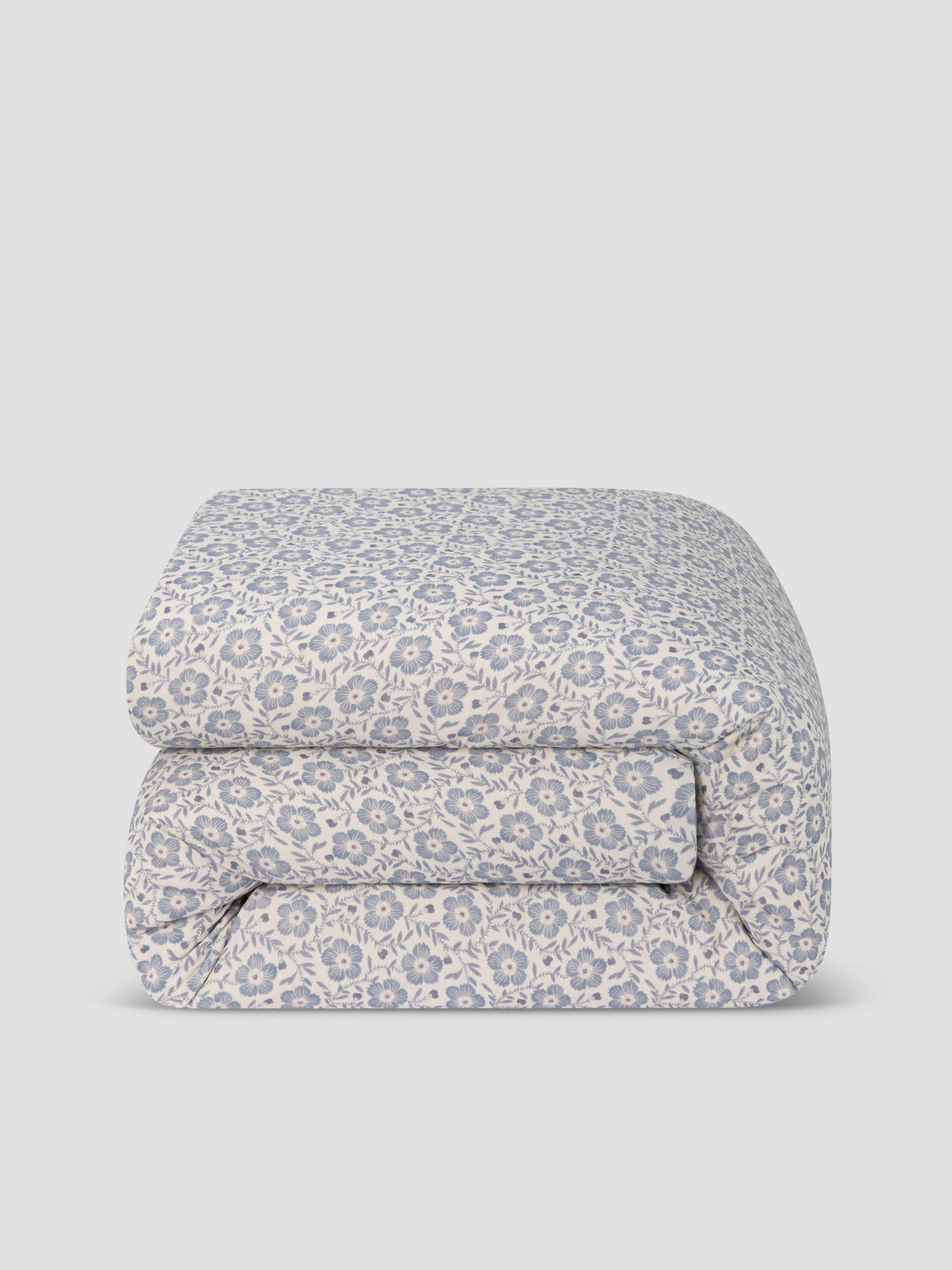 Dusk Blue Floral Linen Blend Duvet Cover Style 2 - Image 3