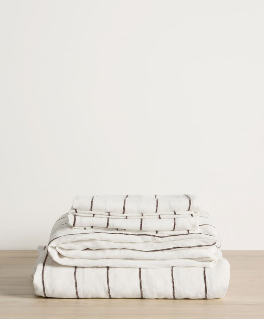 Striped Linen Complete Sheet Set in Truffle