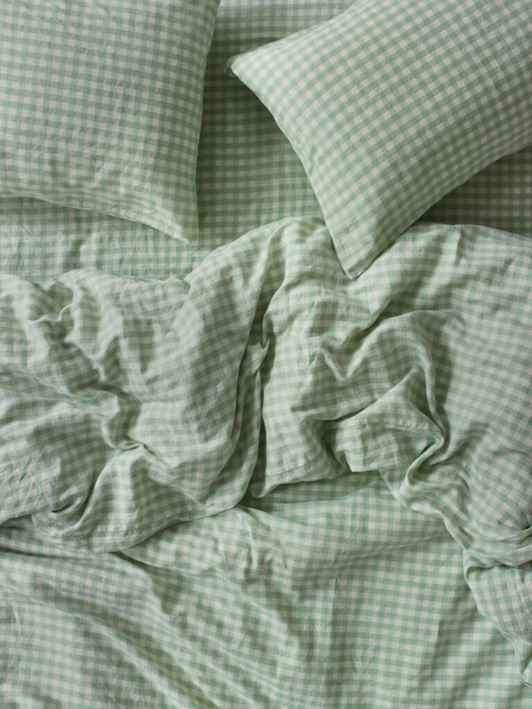 Sage Green Gingham Linen Blend Duvet Cover