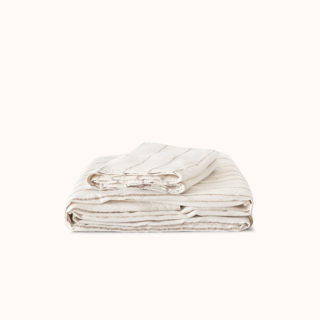 Mocha Hemp Cotton Striped Cal King Sheet Set