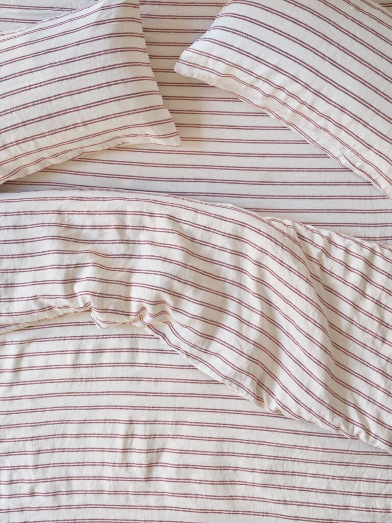 Rhubarb Striped Linen Blend Duvet Cover Style 2
