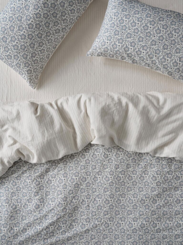 Dusk Blue Floral Linen Blend Duvet Cover Style 2