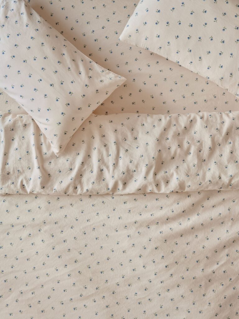 Dusk Blue Floral Linen Blend Duvet Cover