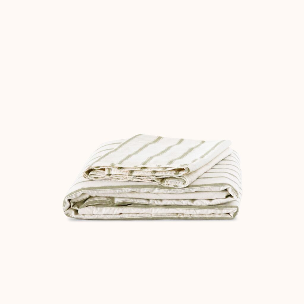 Oat Lotus Cotton Striped Percale Full Sheet Set