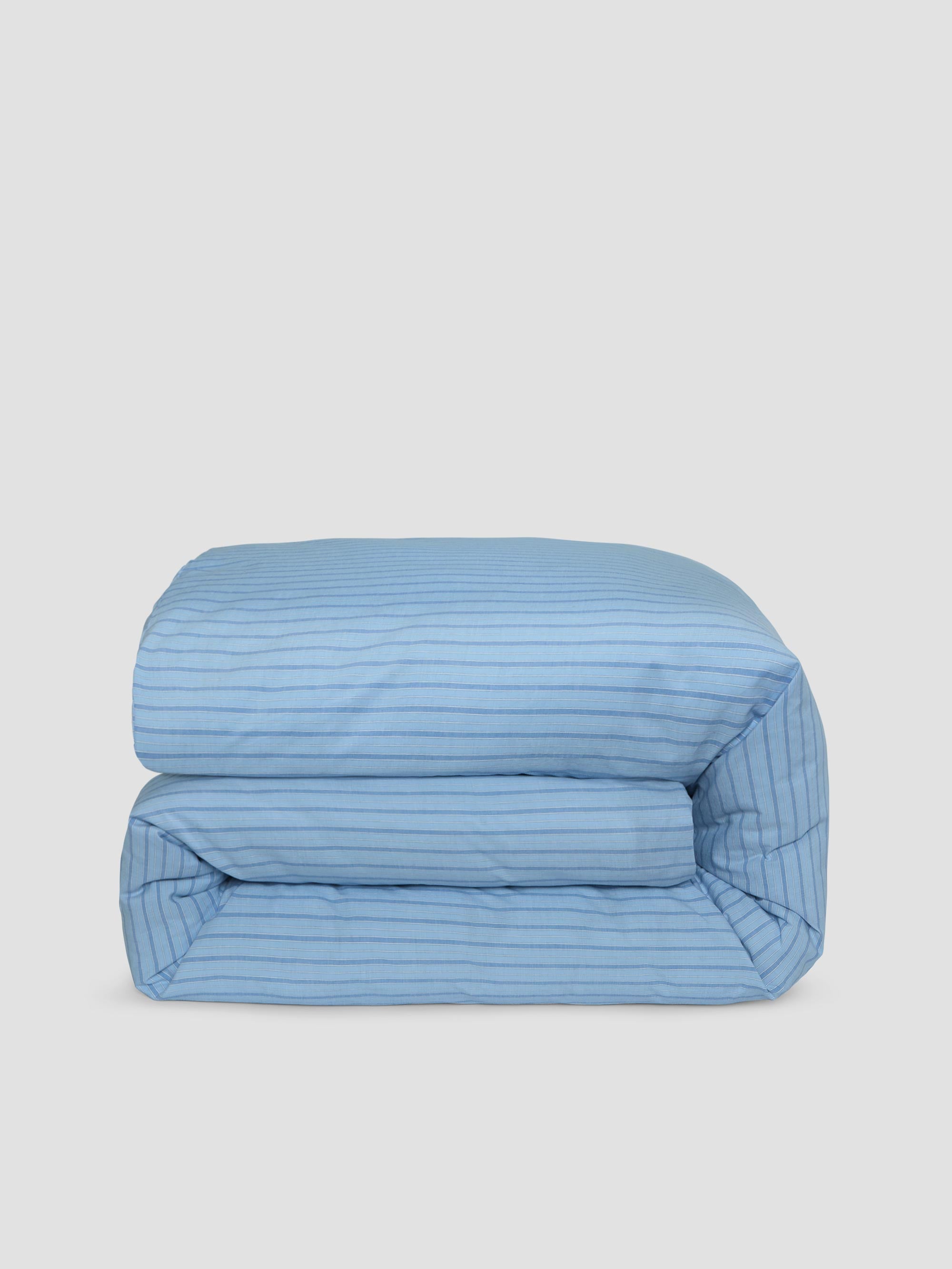 Pale Blue Striped Cotton Duvet Cover - Image 3