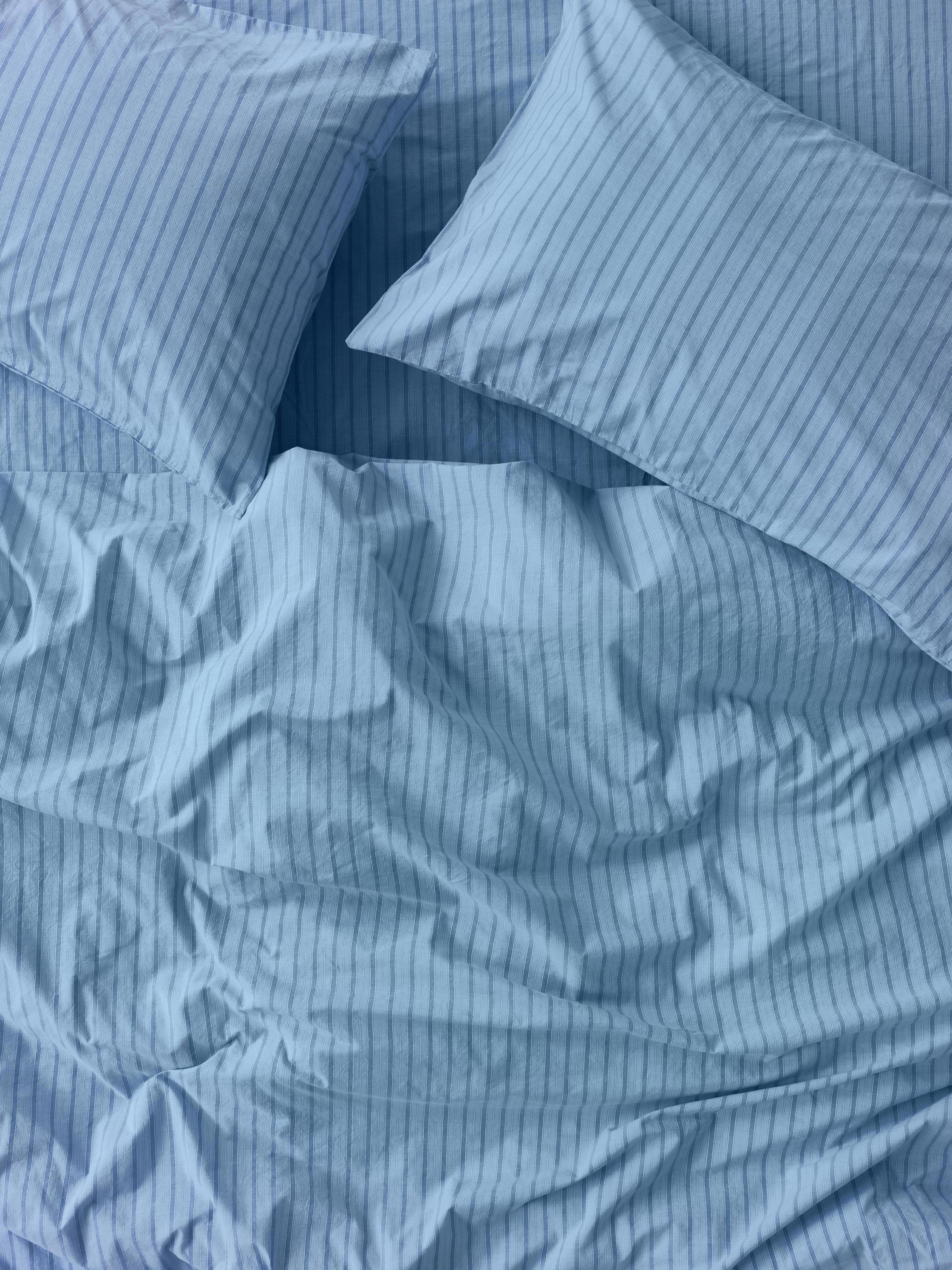 Pale Blue Striped Cotton Duvet Cover