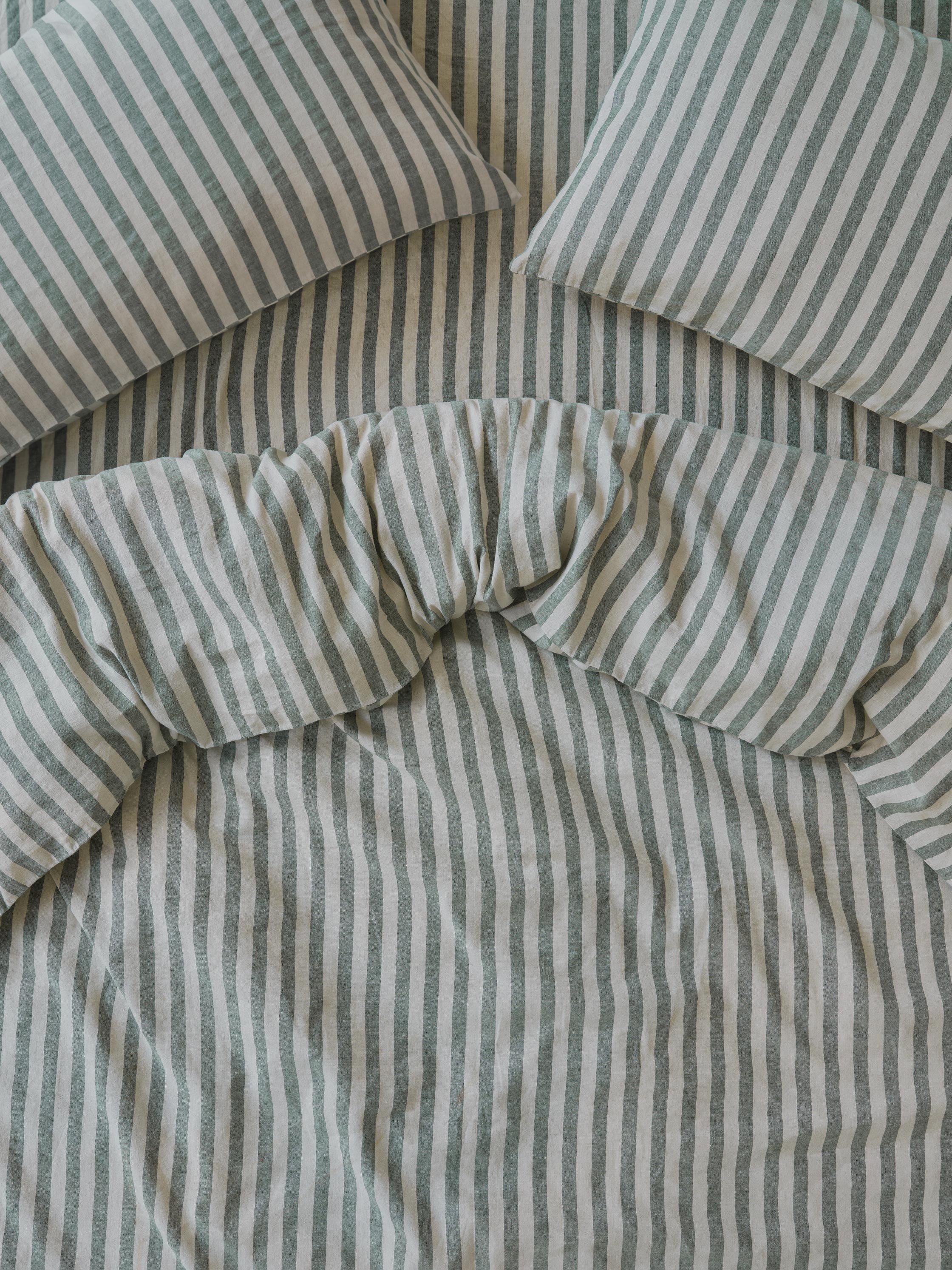 Fern Green Striped Linen Blend Duvet Cover