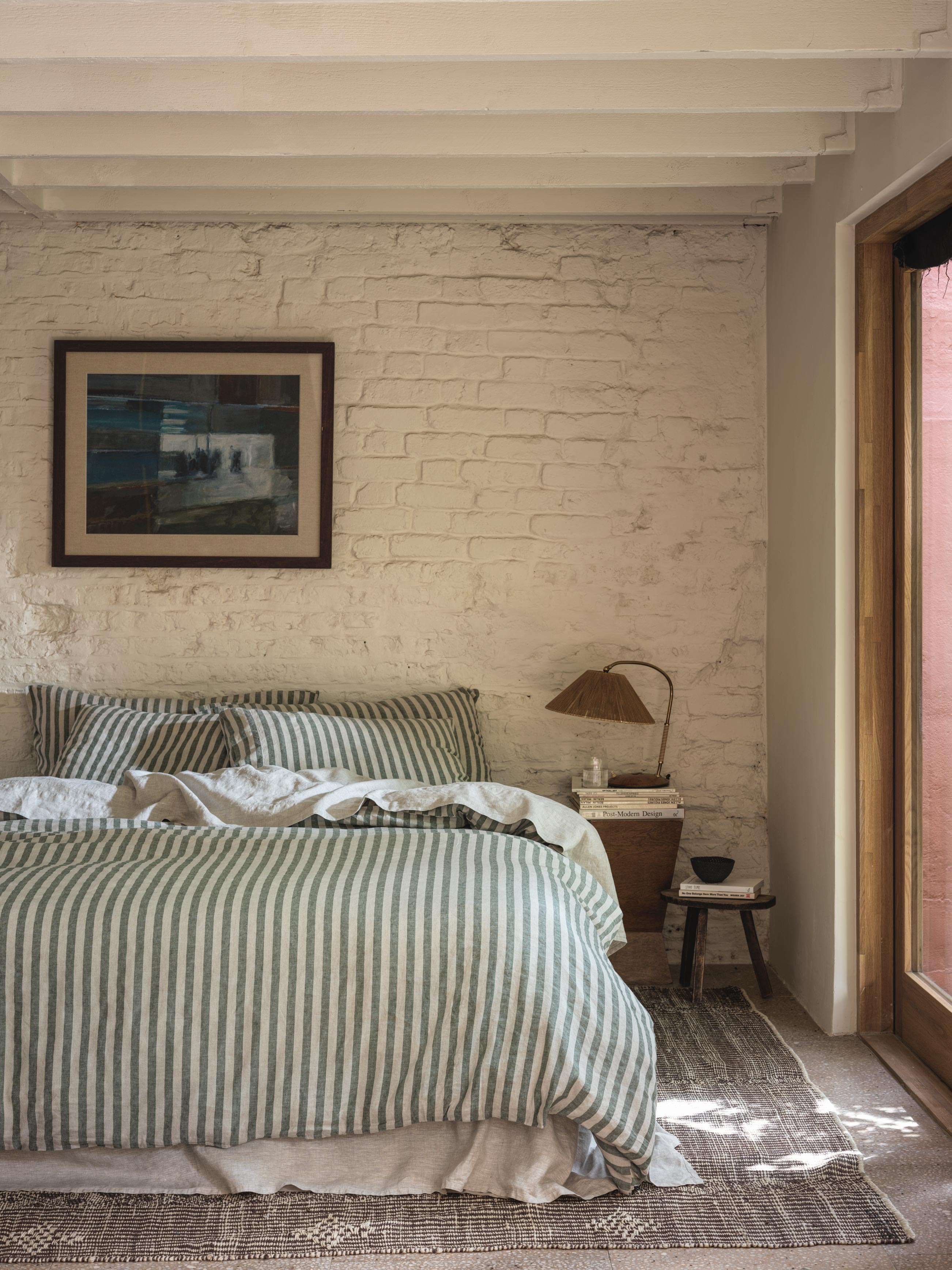 Fern Green Striped Linen Blend Duvet Cover - Image 2